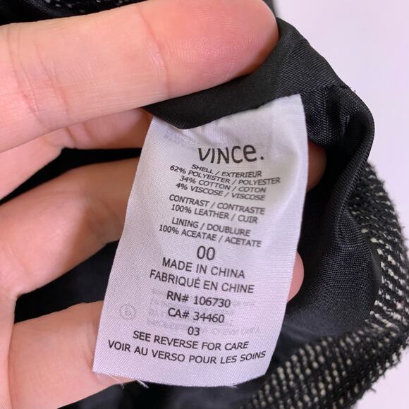 Vince Tweed Jacket 00 Zip Fringe Heather Black Gray Leather Trim V2876-90769 - Picture 3 of 7